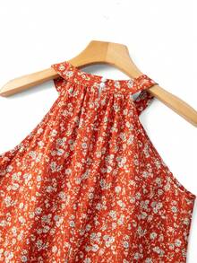 Breezaya Women Summer White Floral Halter Neck A-Line Dress,French Chic Vintage Ditsy Floral Pleated Sundress,Boho Holiday Island Resort Vacation Picnic Wear - Multicolor - View 6