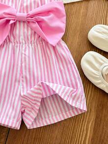 LMoss Kids LMoss  Baby Girl Woven 3D Bow Striped Jumpsuit - Multicolor - View 5