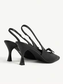 CUCCOO CHICEST Women's Outdoor Round Toe Stiletto Buckle Decor PU Leather Shoes, Fashionable Minimalist Comfortable For Daily, Party, Banquet, Slip-On Backless Pumps Elegant Shoes Wedding Shoes - Black - View 4