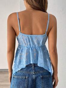 Zolique 蓝色不规则下摆女士夏季蕾丝背心，适合演唱会、夜店、约会、舞会、锐舞派对、生日派对、派对必备、基础款、外出等各种场合。 - 藍色 - 查看 2