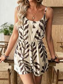 Selamara 女士全印花斜插口袋休闲连体裤 - 米色 - 查看 3