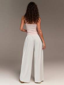 Fluxe Women's Loose Fit Wide Leg Flowy Lounge Pants High Waist Casual White Palazzo Trousers Summer Beach Yoga Joggers,White Wide Leg Pants Women,White Beach Pants,White Baggy Pants,Summer Holiday Outfits,Summer Outfits,Spring Outfit Women,Spring Clothes,Valentine's Day,Going Out Outfits,Vacation Outfits Women,Casual Outfit For Women - White - View 6