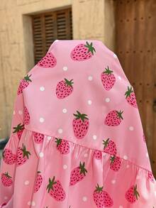 SHEIN Maternity Strawberry Print Flutter Sleeve Nursing Dress Summer Outfits  Vacation Outfits  Floral Dress Pink Dress - Pink - View 7