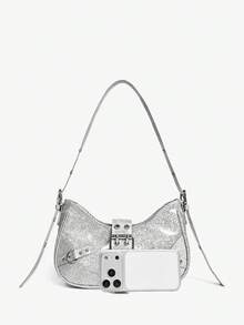 Viva Strut 1 pieza Bolso bandolera con decoración de remaches, estilo punk, ajustable, para mujeres y adolescentes, estilo Y2K - Plata brillante - Ver 5