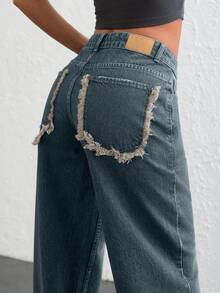 EURMUSE 低腰复古水洗直筒牛仔裤 - 霧霾藍 - 查看 6