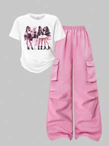 SHEIN ChillGRL مجموعة بنطلون وتي شيرت كاجوال للبنا...