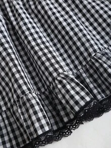 Sweetra Women's Cute Off Shoulder Black And White Plaid Open Shoulder Blouse - Black and White - View 3