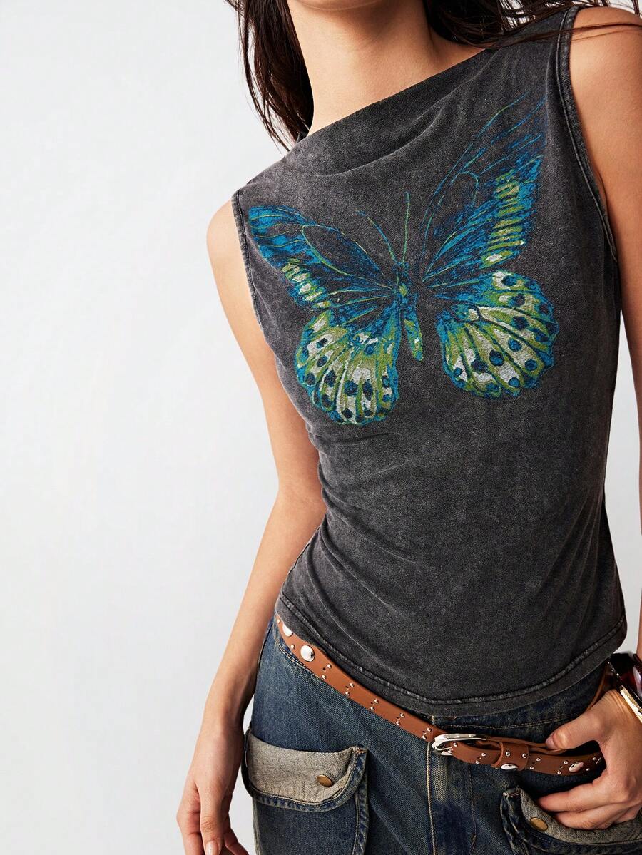 Bohemela Áo tank top nữ phong cách Y2K Boho phương Tây, họa tiết bướm, kiểu dáng vintage, giặt và bạc màu, thích hợp cho các lễ hội âm nhạc, mùa hè, áo cơ bản, áo tank top bốn mùa, hoàn hảo cho những buổi đi chơi thường ngày, tụ họp bạn bè, lễ hội âm nhạc, mặc nhiều lớp khi đi dự tiệc hoặc mặc ở nhà thư giãn. - màu đen - Xem 1