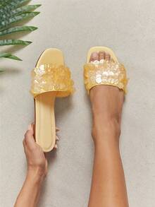 SHUZIA Sandal đế bằng Waverly Shell thoải mái, kiểu dáng thường ngày dành cho nữ. - Màu vàng - Xem 2