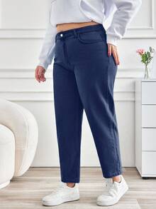 EURMUSE Plus Size Women Casual Everyday Commute Simple Solid Color High Waist Skinny Jeans - Royal Blue - View 4