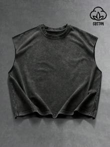 TOKVUE 男士休闲时尚街头水洗宽松背心，适合夏季日常通勤 - 黑色 - 查看 3