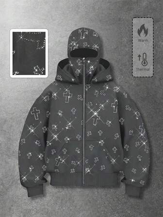 Street Life sweat-shirt à capuche orné de strass à la mode avec poches, sweat-shirt à capuche zippé à l'avant pour hommes