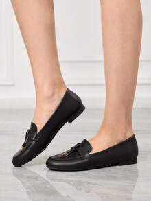 Sleekvia 女鞋 女士圆头平底黑色简约百搭女鞋 新款春秋季高帮软底女鞋 适合日常通勤上班女鞋 - 黑色 - 查看 5