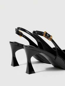 Sleekvia 女士尖头高跟鞋，黑色豹纹搭扣露跟高跟鞋，简约通勤日常办公鞋 - 黑色 - 查看 9