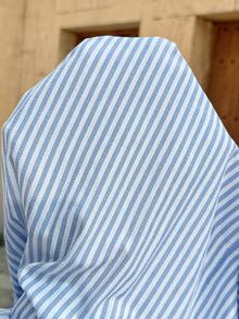 SHEIN 孕妇条纹纽扣系腰休闲日常连体衣 - 藍白色 - 查看 7