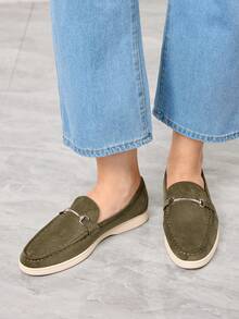 Sleekvia New Slip-On Loafers, Comfortable Soft Bottom Flat Shoes For Women, Casual Slouchy Shoes, European And American Style, Spring/Autumn Valentine's Day - Green - View 5