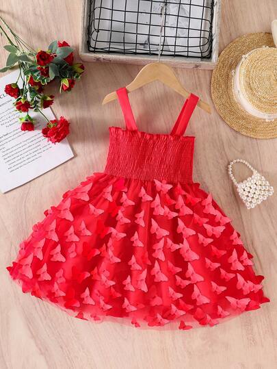 SHEIN Young Girl Butterfly Decor Sleeveless Dress