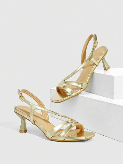 CUCCOO SZL Women's Elegant Gold Buckle Decor High Heel Sandals