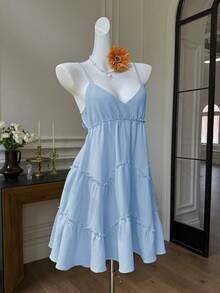 SHEIN EZwear 蓝色编织吊带连衣裙 女式浅蓝色连衣裙 女式荷叶边连衣裙 蓝色吊带裙 蓝色太阳裙 浅蓝色夏季连衣裙 蓝色度假连衣裙 蓝色荷叶边连衣裙 荷叶边连衣裙 女式连衣裙 女式夏季连衣裙 夏季休闲太阳裙 女式太阳裙 女式吊带裙 - 藍色 - 查看 6