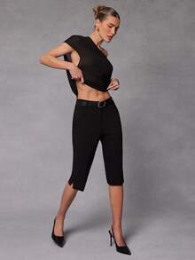 Hauture Women's Tailored Stretch Capri Trouser - Black - View 3