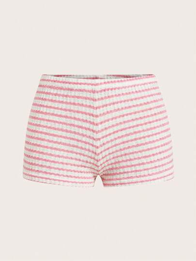 Comfortcana Pink & White Striped Low Waist Super Short Casual Shorts, Spring/Summer