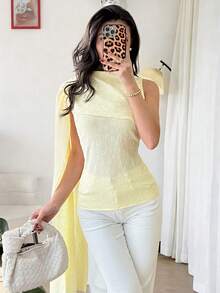 Elenzga Women's Spring/Summer New Elegant Commuter Chic Minimalist Versatile Daily Date High-End Ribbon Design Textured Fabric Shallow Yellow Sleeveless Blouse - Light Yellow - View 1