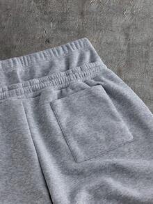 AXEPEAK 男士字母印花抽绳腰带口袋休闲百搭日常短裤 - 淺灰色 - 查看 6