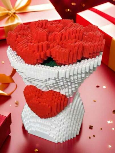 1 Set Rose Flower Bouquet Building Blocks Toy, Small Particles Assembly Blocks, 3D Toy, Valentine's Day Gift For Friends And Family, Rose Flower Gift