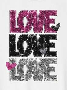 亮面“LOVE”印花女式卫衣，适合秋冬季情人节穿着，街头时尚单品，日常百搭，新年假期、度假和居家休闲穿着皆宜。 - 白色 - 查看 3