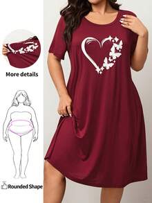 Enliva 加大码红色心形印花长裙，情人节款，适合圆润身材 - 紅色 - 查看 8