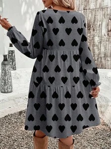 EMERY ROSE Đầm dáng rộng cổ tròn, họa tiết hoa nhí tối giản, cỡ lớn, thích hợp cho mùa thu/đông. - Xám - Xem 2