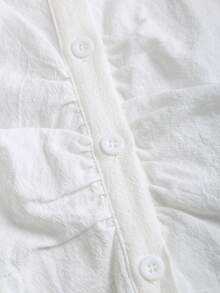 Sweetra Women's White 100% Cotton Sleeveless Ruched Front Cropped Casual Shirt, Summer - White - View 5