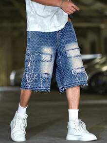 Manfinity Roughcore 男士毛边百慕大牛仔阔腿短裤