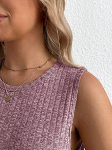 SHEIN Áo tank top 2 trong 1 dành cho bà bầu, màu trơn, cổ tròn, xẻ tà bên hông, chất liệu gân, phù hợp cho cả trước và sau sinh. - Đỏ - Xem 4