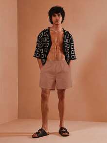 SUMWON Regular Fit Pull On Beach Swimshorts For Men Summer Swimming Holiday Vacation Casual Drawstring Elastic Waist Relaxed Swim Trunks - Coral Pink - View 2