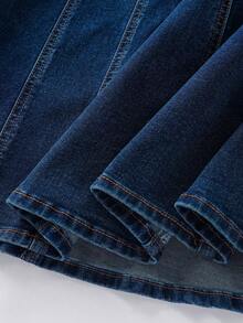 GlowEve 女士带口袋纽扣褶裥休闲百搭约会外出牛仔迷你裙 - 中等水洗藍 - 查看 5