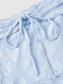 SHEIN MOD 女士镂空露肩喇叭袖系带鱼尾连衣裙，优雅 - 淺藍色 - 查看 4