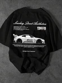 Glimmora Racing Street Slogan Print Round Neck Short Sleeve Casual T-Shirt For Men - Black - View 3