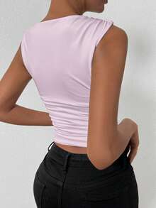 Chiquease Women's Lilac Purple Sleeveless Ruched Tank Top,Summer Elegant Night Out Concert Club Date Night Elevated Elegance Prom Rave Birthday Party Basic Top - Purple - View 2