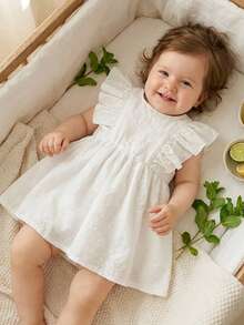 SHEIN Vintaside Kids 女婴梦幻网纱无袖纯色连衣裙，简约风格，适合节日、优雅外出和温馨居家时光，春夏款 - 白色 - 查看 6