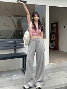 DAZY 女式宽松抽绳编织带阔腿裤，长款，女式慢跑秋季运动裤