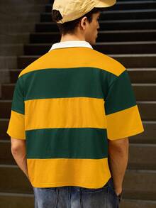 SWAVVY Men's Knitted Casual Daily Loose Short Sleeve Button-Up POLO Shirt - Yellow - View 6