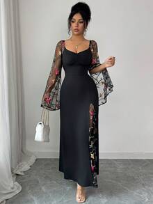 Rafferiza Đầm dự tiệc tay xẻ thanh lịch phối lưới thêu hoa dành cho nữ - Nhiều màu - Xem 3