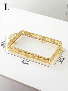 1pc/1set Middle Eastern Style Modern Elegant Large Trays, RectangularDecorative Trays -Multipurpose, Non-Tarnish, Metal Alloy, RectangularServing Trays For Coffee & Beverages, Gold - Gold - View 5