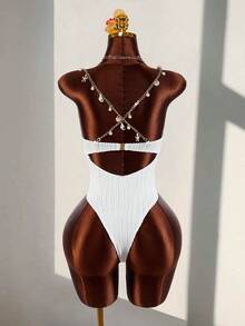 Amplova 一件式女士纹理波浪条纹贝壳泳衣，性感时尚，适合度假穿着，女士度假装扮，优雅女士沙滩泳衣 - 彩色 - 查看 6