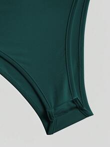 Sweetra 1pc Straight Neckline Fitted Solid Color Bodysuit, Comfortable & Versatile - Mint Green - View 3