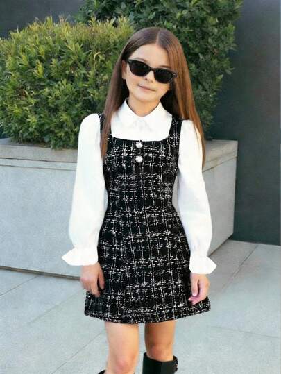 Firerie Kids Young Girls' Colorblock Patchwork Waist Cinched Casual Everyday Fashionable Dress, New Style