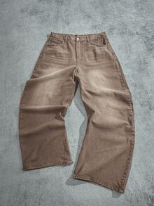 Manfinity ZONE917 Retro Y2K Street Loose Brown Washed Relaxed Fit Flared Leg Jeans For Men - Brown - View 1