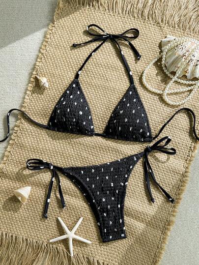 Swim Vcay 2pcs Women's Summer Beach Vacation Ruched Leopard Print Halter Tie Bikini Set