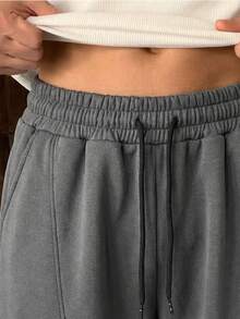 SWAVVY 男士休闲宽松运动裤，褶裥拼接设计，黑灰色，春秋季 - 深灰色 - 查看 4